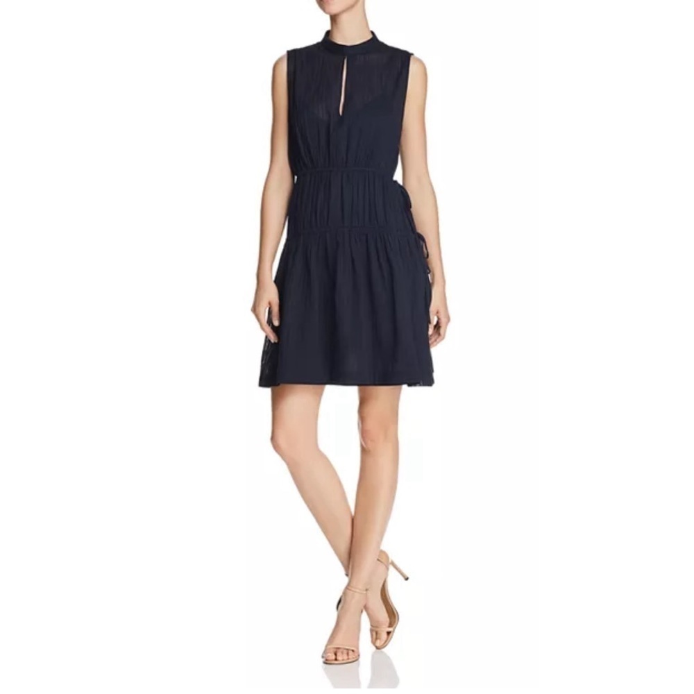 Derek Lam 10 Crosby Shirred Drawstring Dress Sleeveless Navy Blue Womens Sz Med